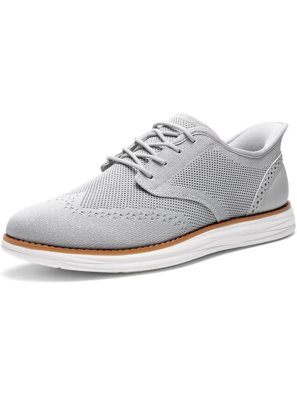 Men's White Grey Knit Mesh Dress Sneakers Lace Up Casual Walking Oxford Shoes